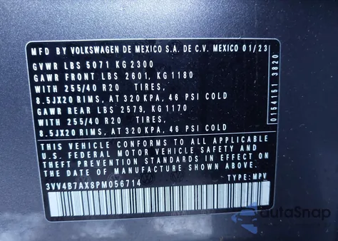 2023 Volkswagen Tiguan 2.0T Sel R-Line from USA, damaged, VIN 3VV4B7AX8PM056714